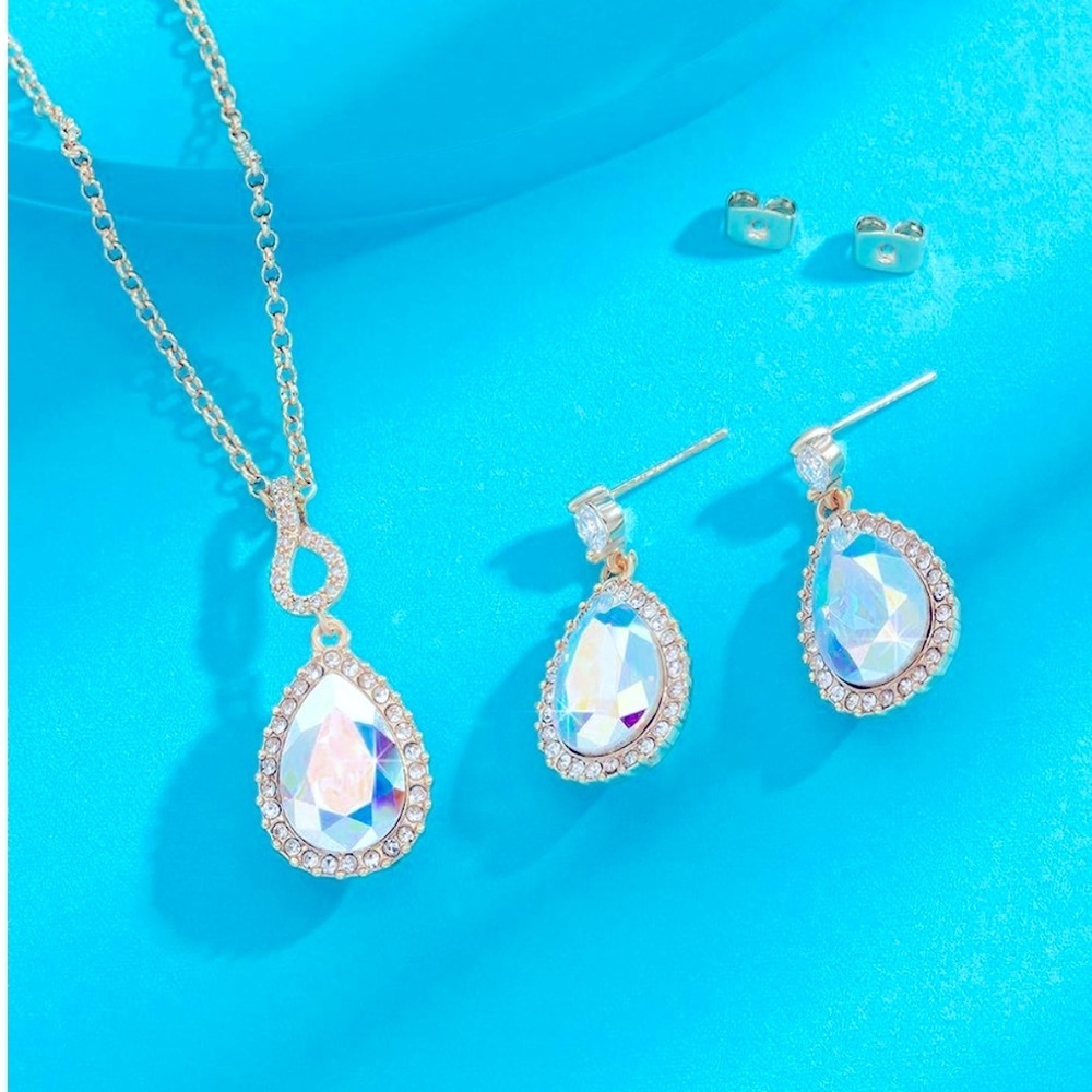Rose Gold Crystal Necklace Set